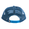 An ANTIHERO BASIC EAGLE SNAPBACK BLUE/WHITE trucker hat with a mesh back.