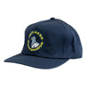 A navy ANTIHERO PIGEON ROUND SNAPBACK hat with a yellow logo on it.