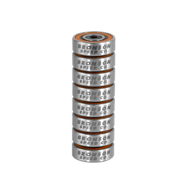 A stack of 8 Bronson Speed Co. G3 Bearings on a white background.