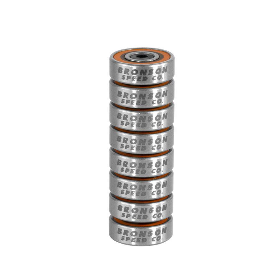 A stack of 8 Bronson Speed Co. G3 Bearings on a white background.