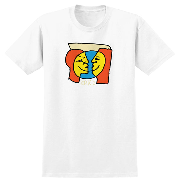 A Deluxe KROOKED MOONSMILE TEE WHITE / MULTI with a graphic of two faces.