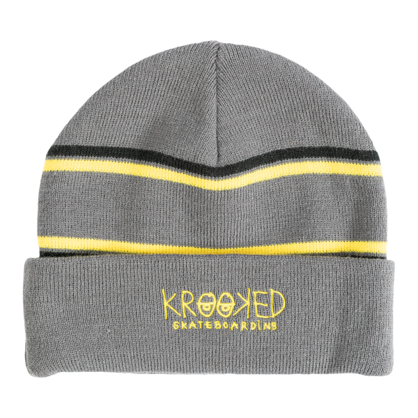 A Deluxe KROOKED EYES CUFF BEANIE CHARCOAL/YELLOW.