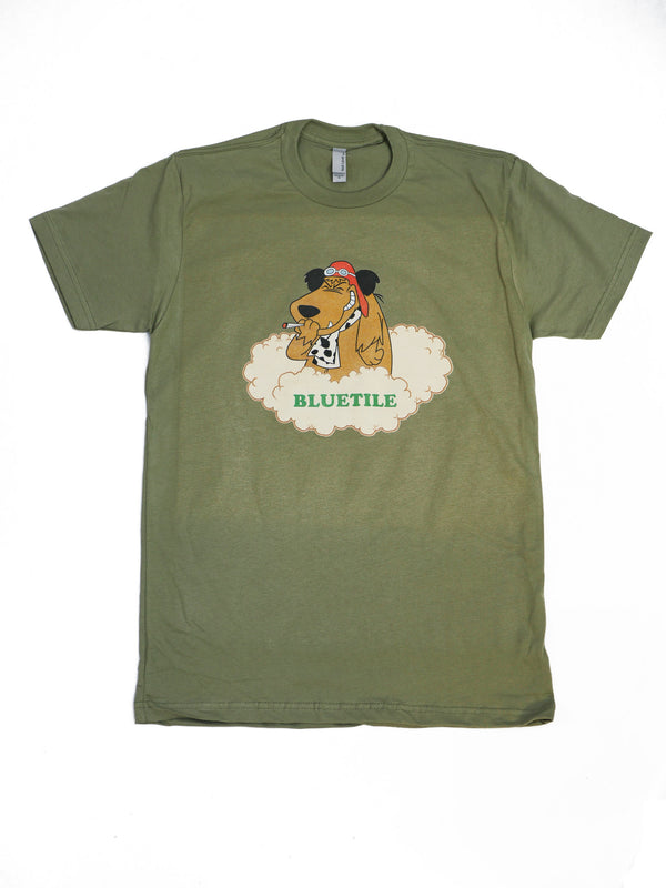 A Bluetile Skateboards t-shirt with an image of a dog on a cloud, perfect for dog lovers.