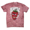 A BLUETILE MAGIC BERRY SMASHED RED t-shirt from Bluetile Skateboards, with a strawberry on it, featuring a unique color blast.