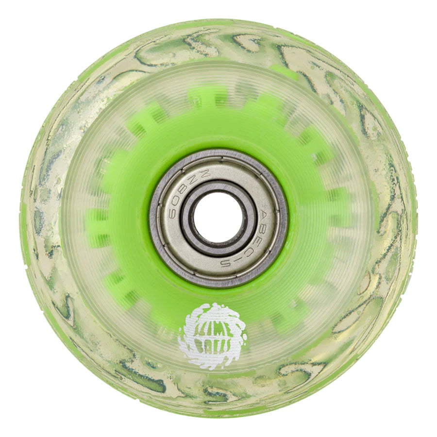 A Slime Balls SLIME BALL LIGHT UPS 60MM 78A GREEN LED wheel with a white background.