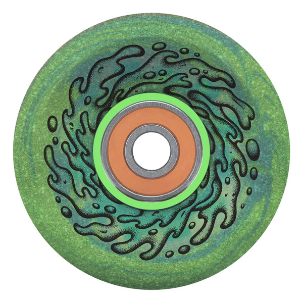 A SLIME BALLS skateboard with a green and orange design on it.