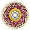 A white skateboard with SLIME BALL LIGHT UPS 60MM 78A RED/YELLOW LED and pink and black swirls on it from SLIME BALLS.