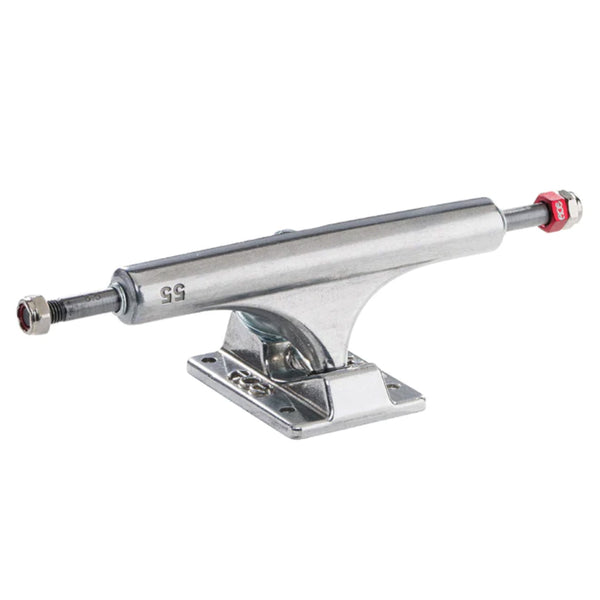 A silver Ace AF1 Hollow 55 Polished skateboard truck on a white background.