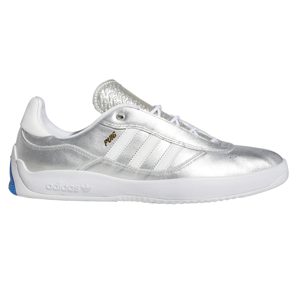 A pair of ADIDAS PUIG SILVER METALLIC / WHITE / SCARLET sneakers for women.