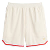 An ADIDAS Tyshawn B Ball Shorts White/Scarlet with a red stripe on the side.
