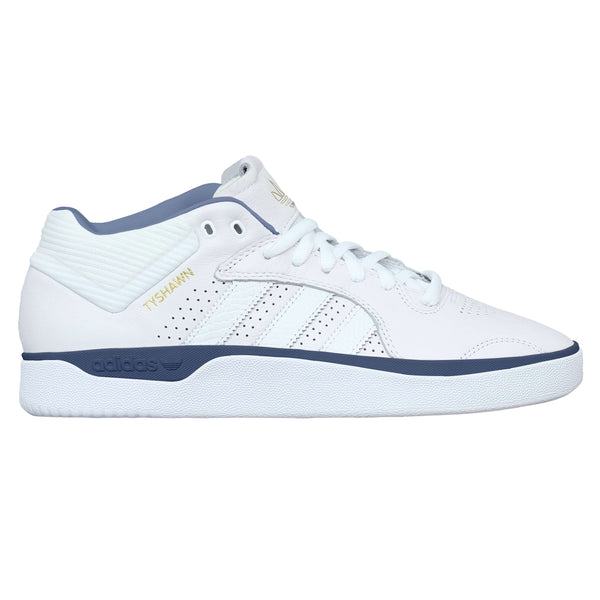 An ADIDAS TYSHAWN FLAT WHITE / SHADOW NAVY sneaker with a white sole.