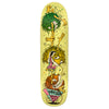 A yellow skateboard with two cartoon characters on it from ANTIHERO's GRIMPLE STIX KANFOUSH BALANCING ACT.