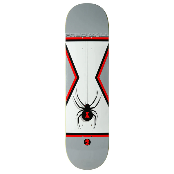 A skateboard with an Alien Workshop X Metal Fred Black Widow Reissue on it.