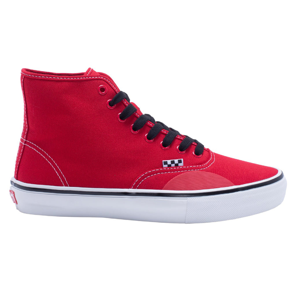 Authentic high Vans SKATE ALLEN X HOCKEY sneakers in red and white.