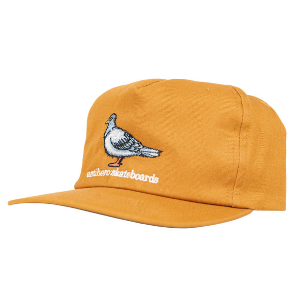 A yellow ANTIHERO LIL PIGEON SNAPBACK KHAKI hat.