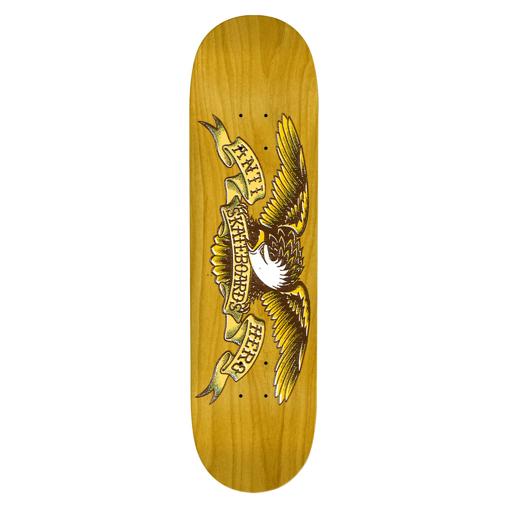 An ANTIHERO MIS-REGISTER EAGLE SHORT WHEELBASE skateboard deck featuring an ANTIHERO MIS-REGISTER EAGLE SHORT WHEELBASE eagle graphic.