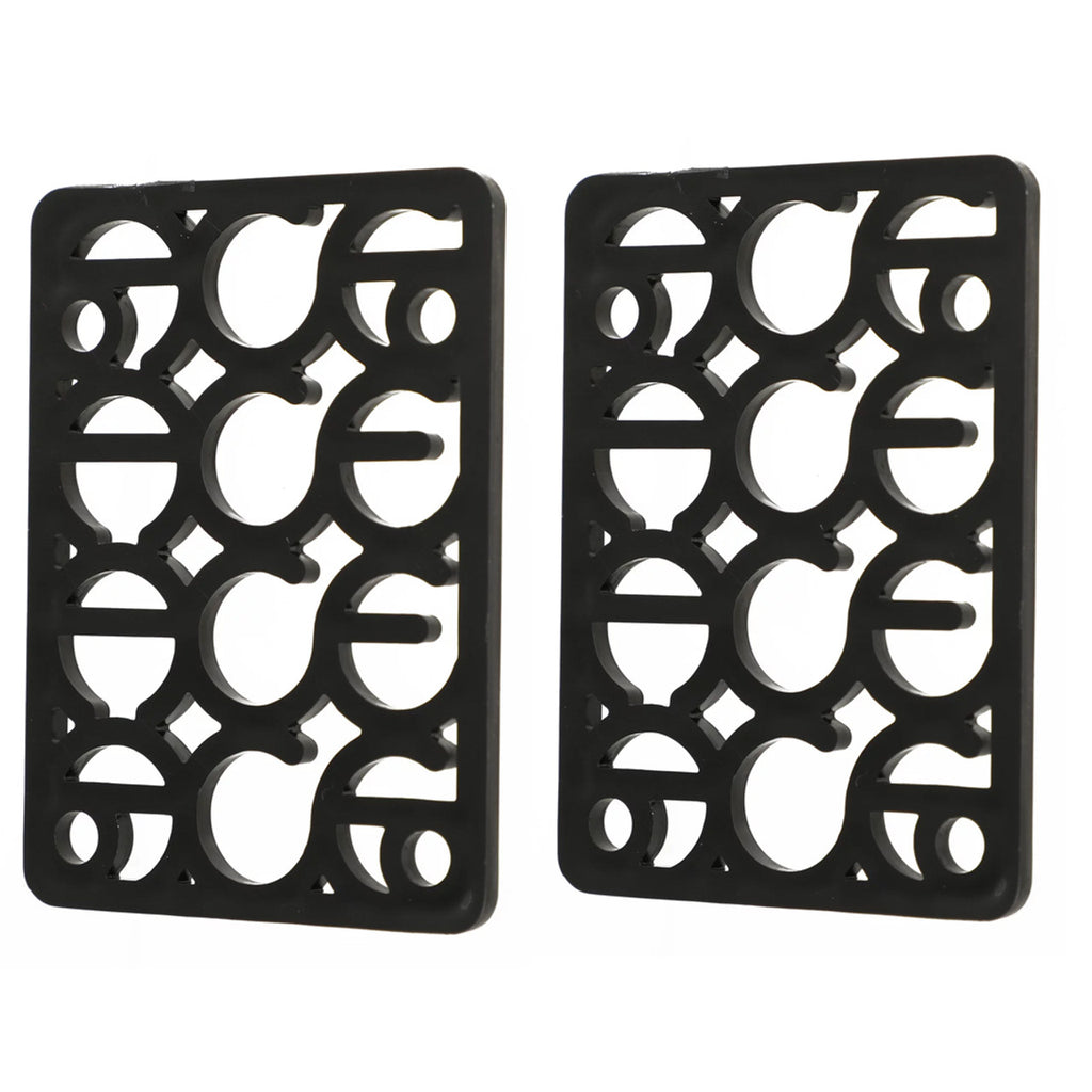 a pair of plastic black ace riser pads