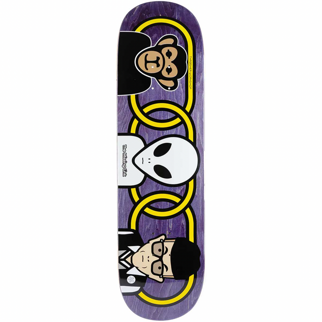 An ALIEN WORKSHOP skateboard deck featuring an image of an alien and a monkey, offering a captivating and unique design.