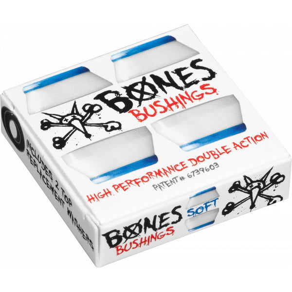 a box of blue and white bones soft bushings 4 pack