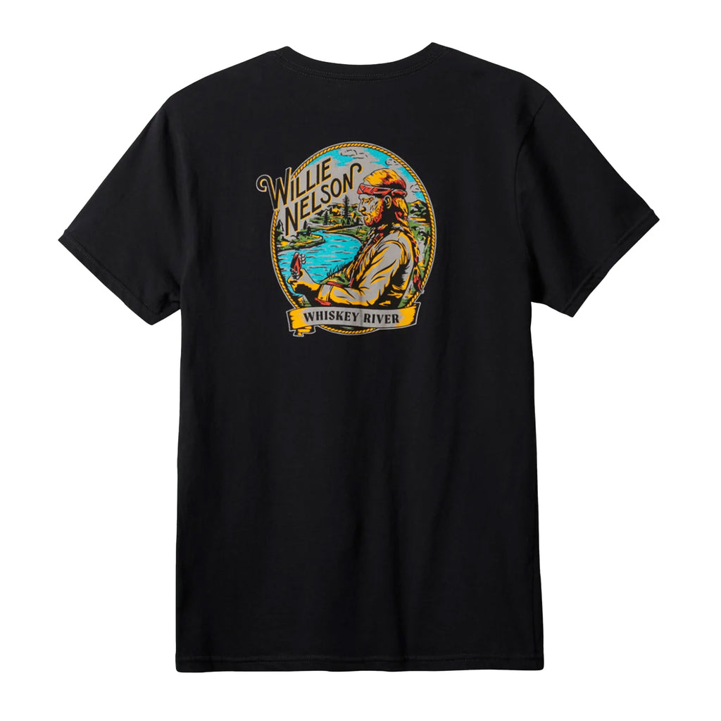 A BRIXTON WILLIE NELSON WHISKEY RIVER TEE BLACK with an image of a man riding a horse.