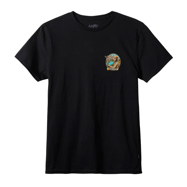 A BRIXTON WILLIE NELSON WHISKEY RIVER TEE BLACK with a skull and crossbones on it.