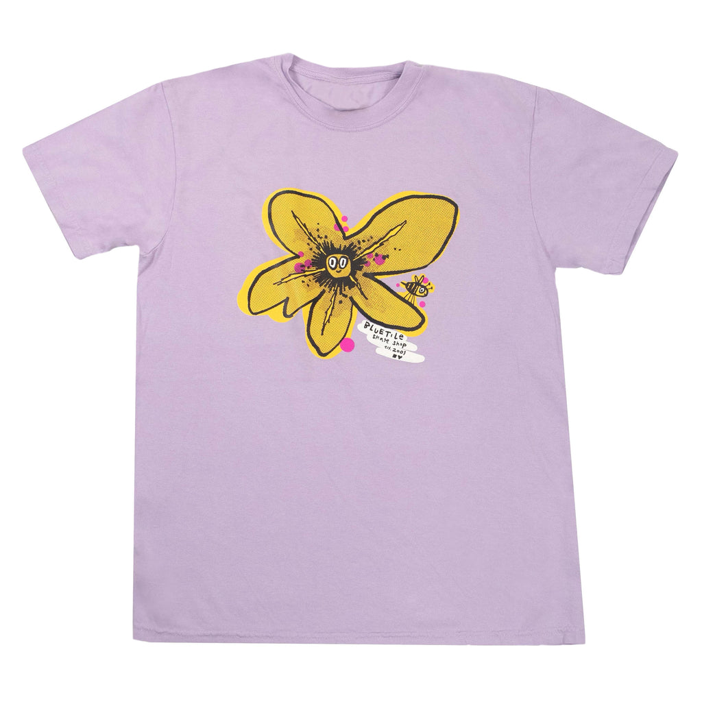 A purple BLUETILE X SPINA FLOWER BEE TEE ORCHID with a yellow flower on it.