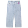 A pair of Butter Goods Flower Denim Jeans in light blue.