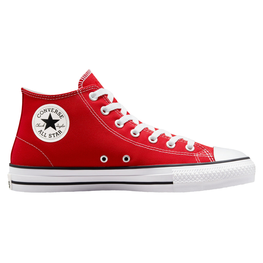 A red Converse CONS CTAS Mid University Red / White / Black sneakers with white laces.