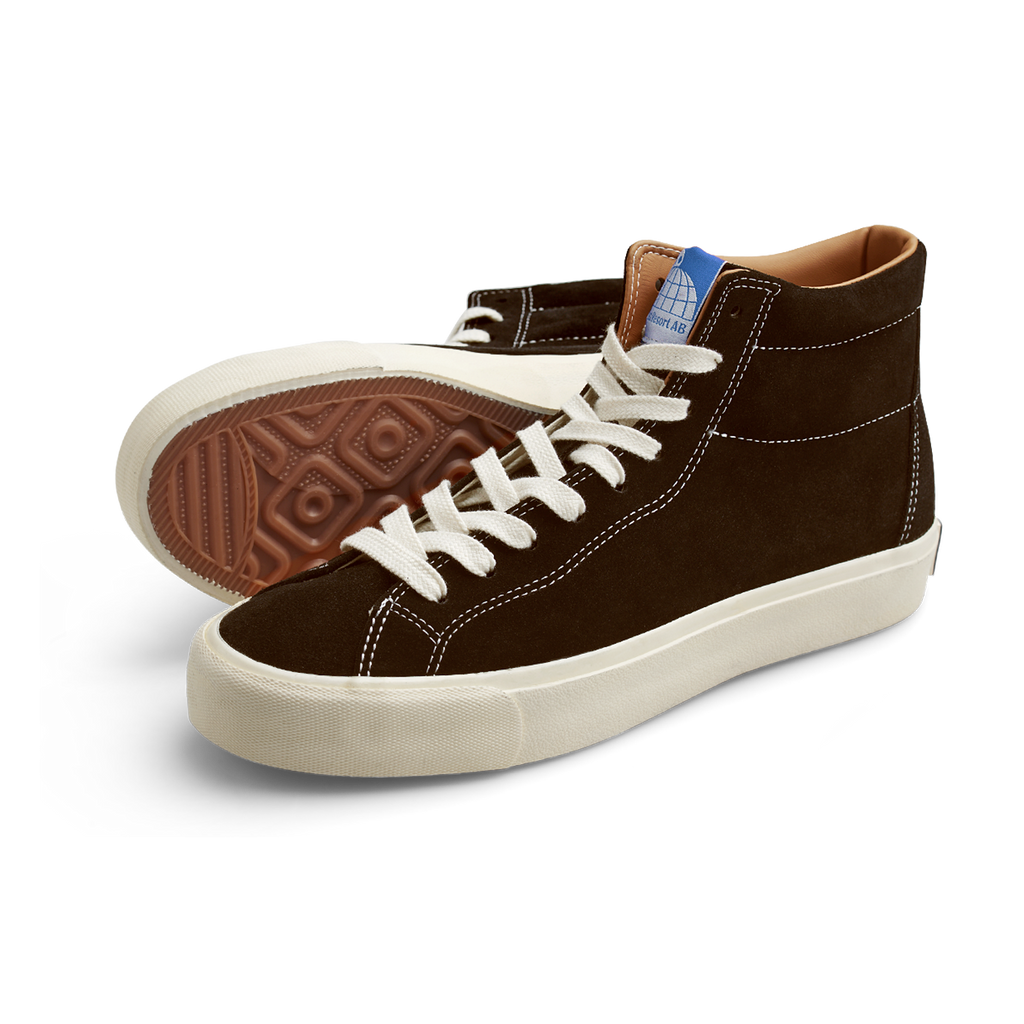 A Last Resort AB VM003 SUEDE HI CHOC BROWN / WHITE sneaker with a brown sole.