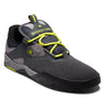 A DC KALIS GREY / BLACK / GREY skate shoe with yellow laces.