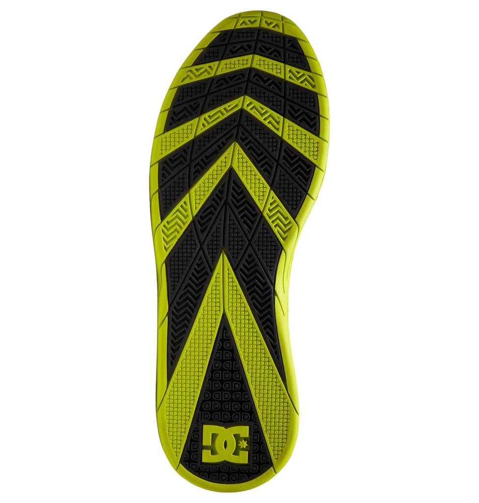 A pair of yellow and black DC Williams Slims Grey/Black/Green shoes on a white background.