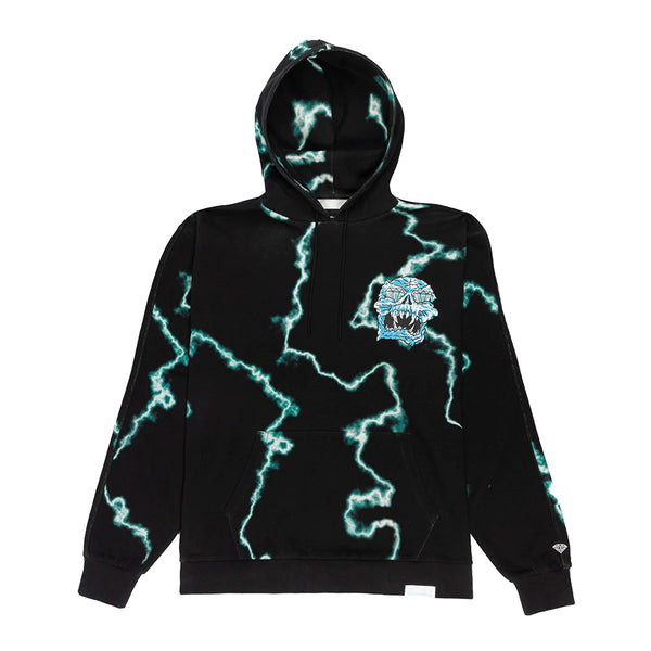 A Diamond x Ozzy Mad Lightning Hoodie with a blue and green lightning print by Diamond.