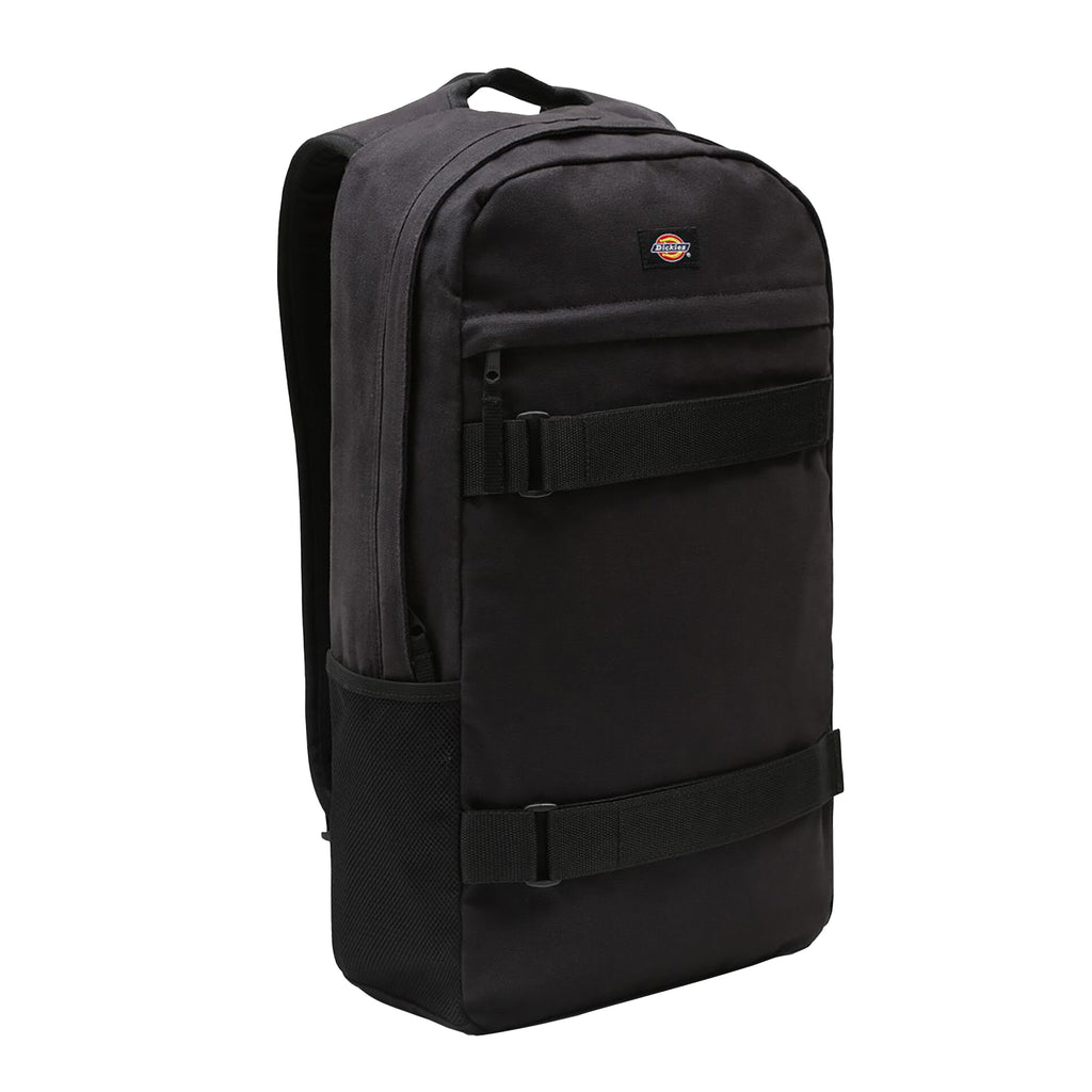 A DICKIES duck canvas backpack in black on a white background.