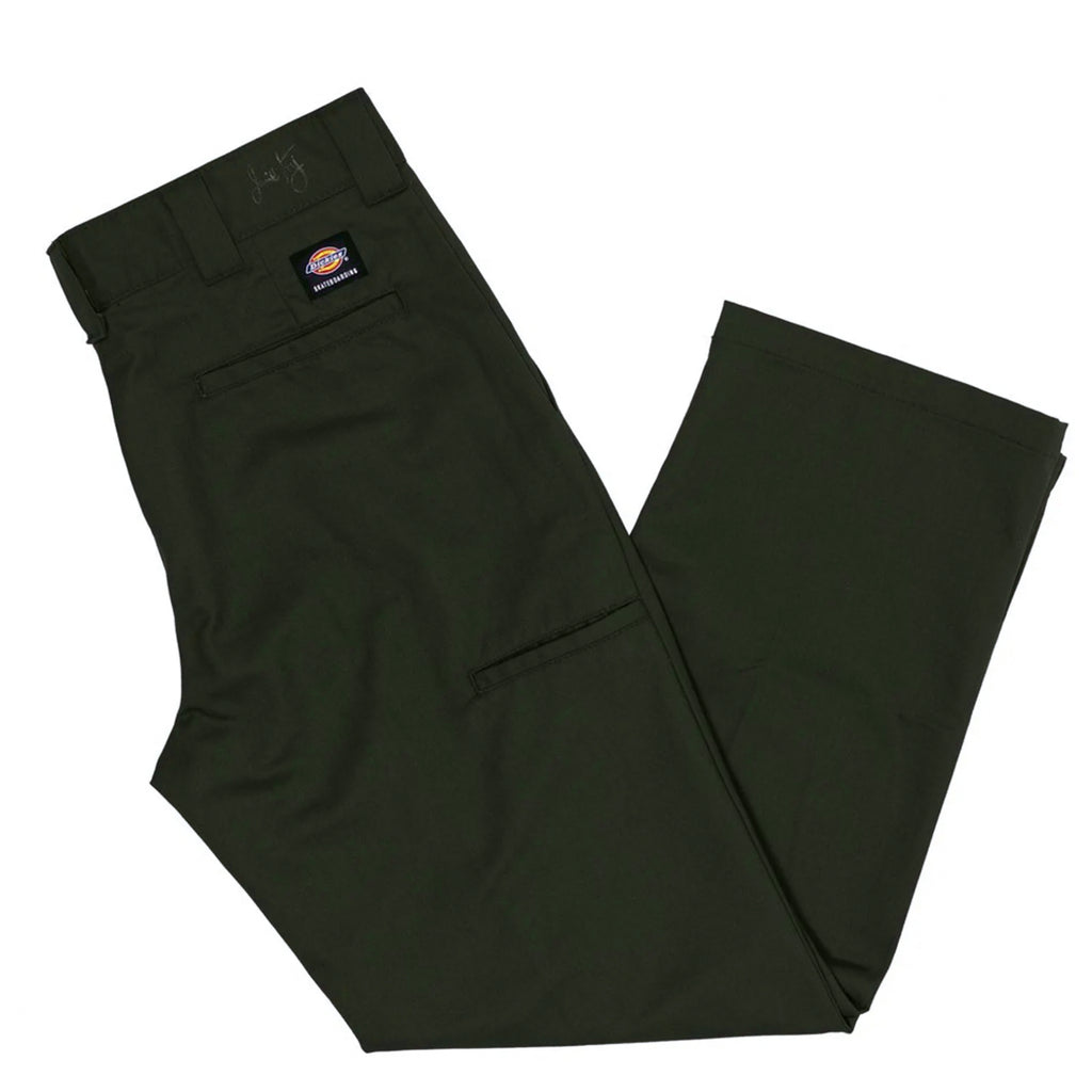 A close up of a pair of DICKIES JAMIE FOY LOOSE FIT STRAIGHT LEG PANT OLIVE.