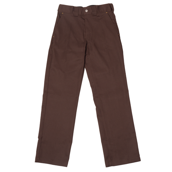 A pair of DICKIES VINCENT ALVAREZ TWILL PANT CHOCOLATE BROWN on a white background.
