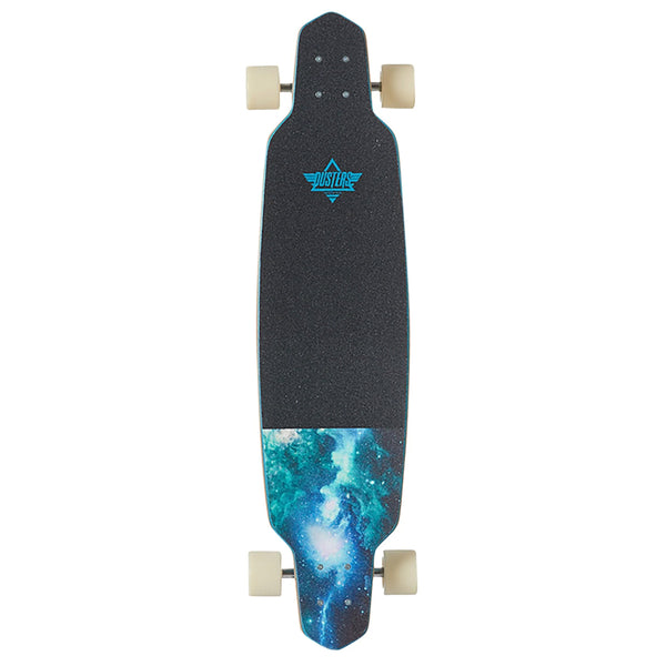 A DUSTERS ZEN LONGBOARD 38" TEAL with a blue and blue design.