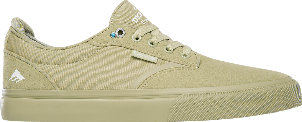 A pair of EMERICA DICKSON TAN shoes with a white sole.