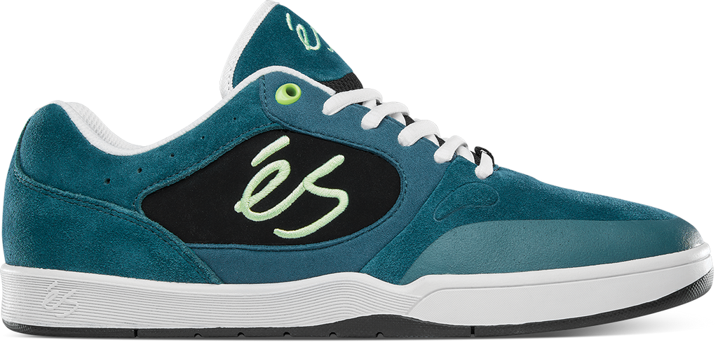 A pair of ES SWIFT 1.5 MACBA TEAL / BLACK skate shoes with accents of MACBA TEAL.