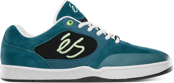 A pair of ES SWIFT 1.5 MACBA TEAL / BLACK skate shoes with accents of MACBA TEAL.