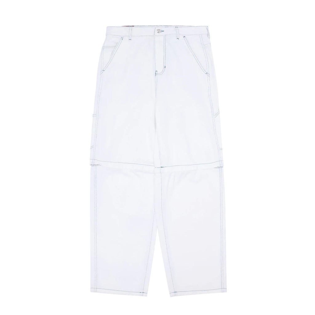 A pair of Fucking Awesome Baggy Zip Off Carpenter Pants White on a white background.