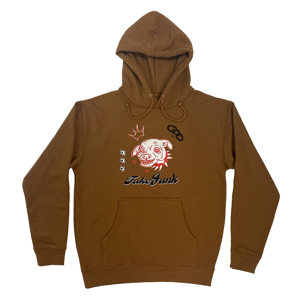 A FAKE JUNK BARK! HOODIE BROWN with a pig on it.