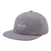 A FUCKING AWESOME QUILTED SPIRAL 6 PANEL STRAPBACK GREY hat with a white logo on it.