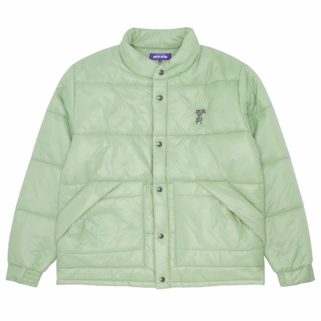 A FUCKING AWESOME DILL PUFFER JACKET JADE with a small logo on the chest.