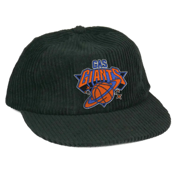 A GAS GIANTS Gasketball corduroy hat in black, showcasing an embroidered "Gas Giants" logo and a Gasketball graphic.