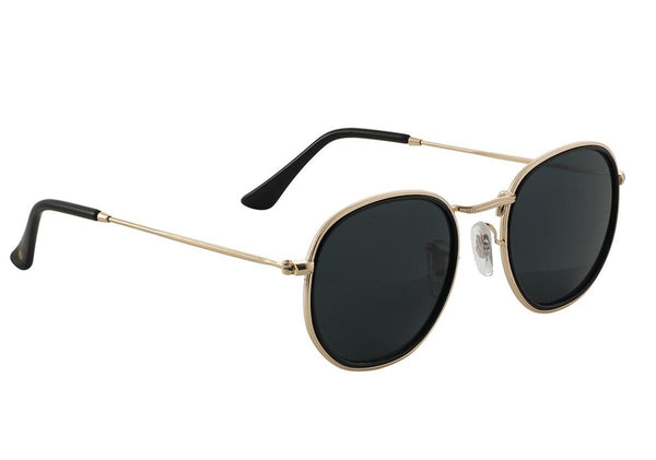 A pair of GLASSY SUNHATERS HUDSON POLARIZED BLACK/GOLD sunglasses on a white background.