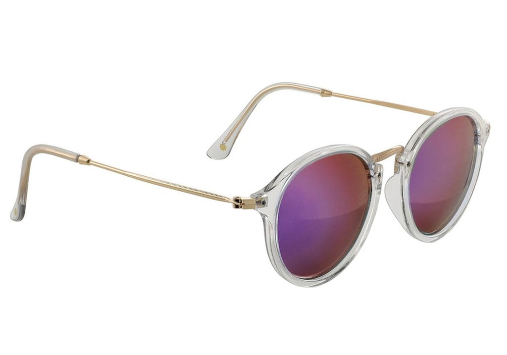 A pair of GLASSY SUNHATERS KLEIN POLARIZED CLEAR/PINK MIRROR sunglasses on a white background.