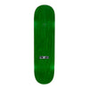 The top of a green stained skateboard with the word DONOVON.