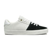 A pair of white and black sneakers with a HOURS IS YOURS C71 black/white two-tone suede upper.