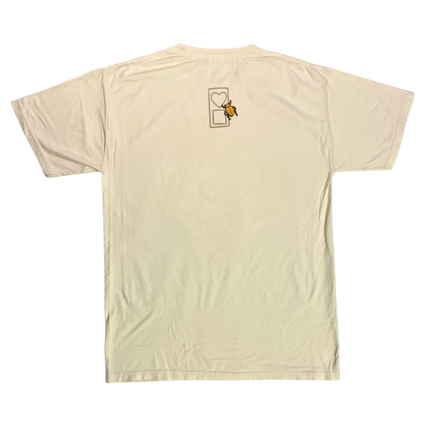A BLUETILE PHARAOH MUMMY DESERT SAND t-shirt with a yellow bird on it, inspired by the vibrant hues of the desert sand, from Bluetile Skateboards.