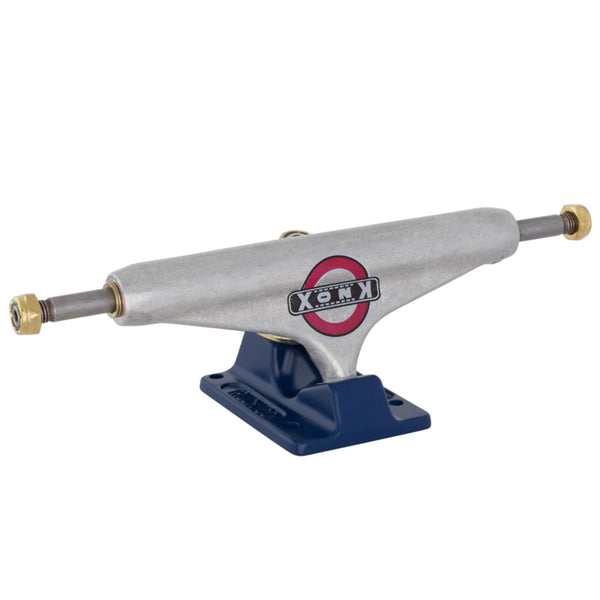 An INDEPENDENT 149 HOLLOW KNOX SILVER BLUE TRUCKS (SET OF TWO) skateboard.